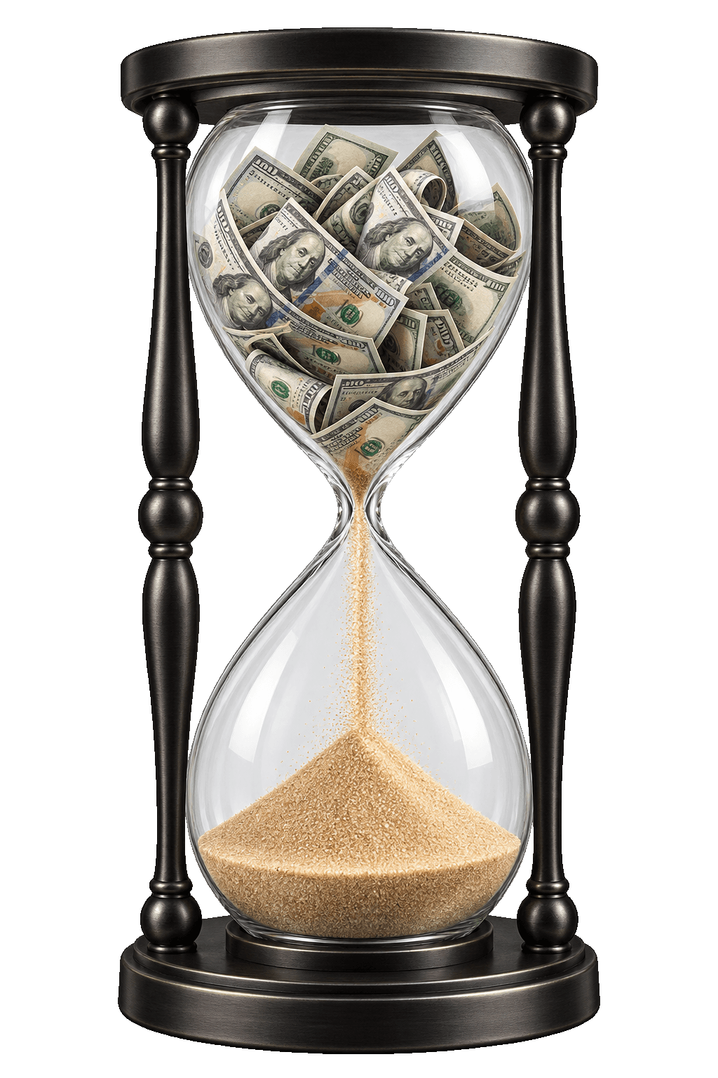 Hourglass with money above and sand below